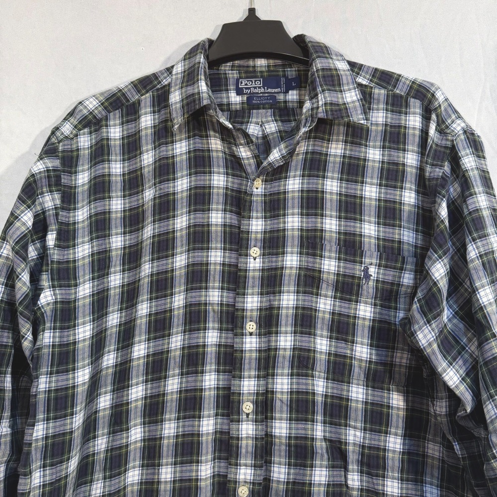 polo by ralph lauren Elliot Men's Long Sleeve Button Up Shirt Green Blue Plaid L